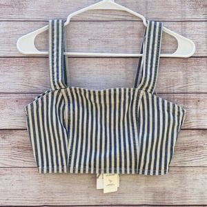 NWT Zara Striped Denim Crop Top Blue & White Sleeveless Square Neck Size Small